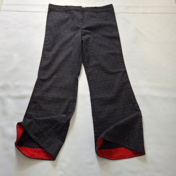 Tahari Faded Black Jaquard Bell Bottom Vintage Pants Sz M Peek A Boo Red Lining - Picture 1 of 14
